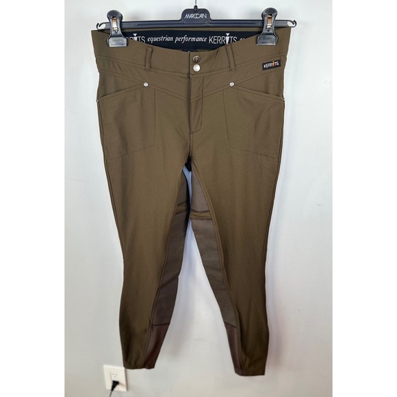 Kerrits Crossover Full Seat Breeches Olive Green Equestrian Riding Pants Size L